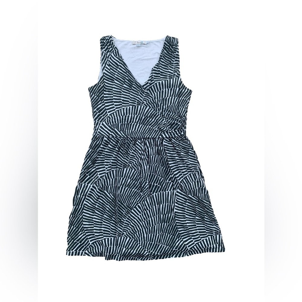 Boden Women’s US Size 10 Green and White Pattern Sleeveless Tank Faux Wrap Dress